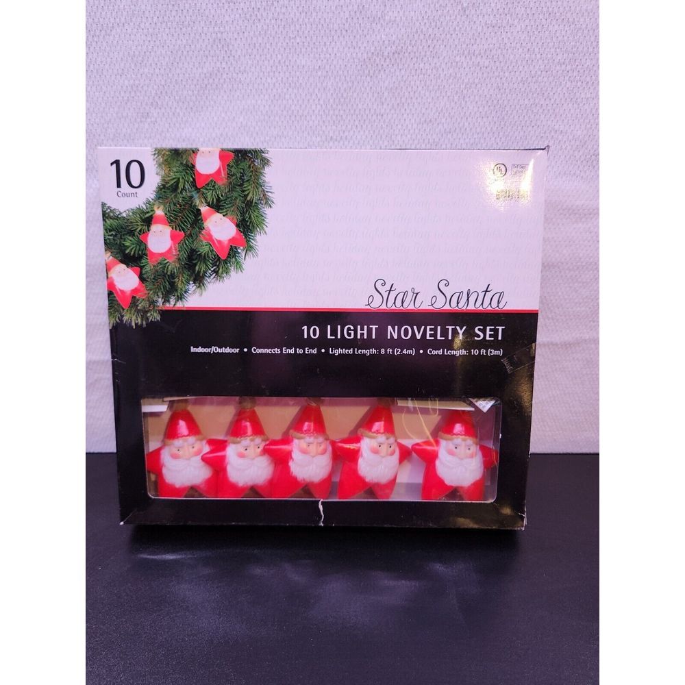 Vintage Target Star Santa 10 Light Novelty Set String Christmas Tree Lights, New